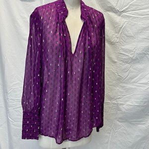 ba&sh purple with silver lamè long sleeve blouse size 2